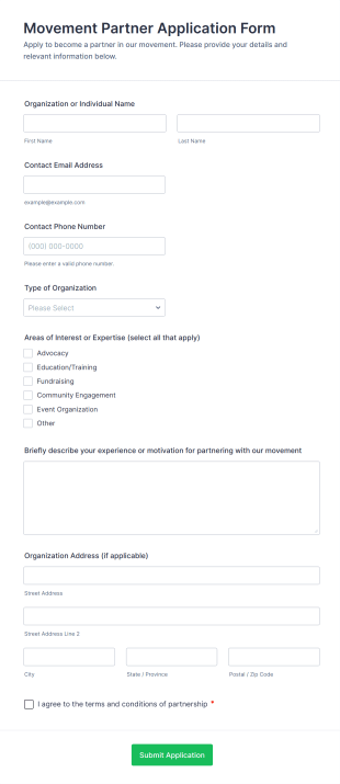 Movement Partner Application Form Template