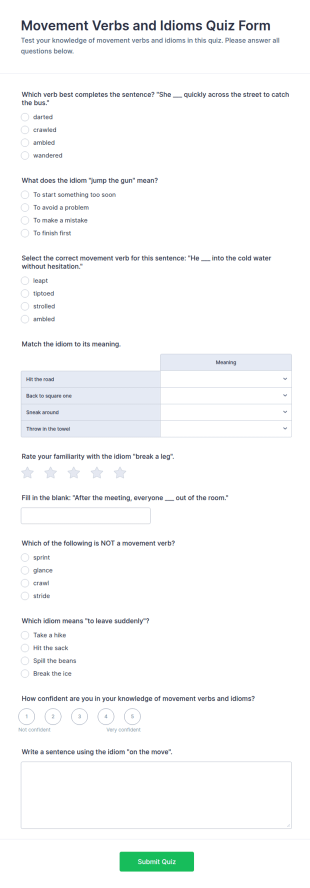 Movement Verbs And Idioms Quiz Form Template