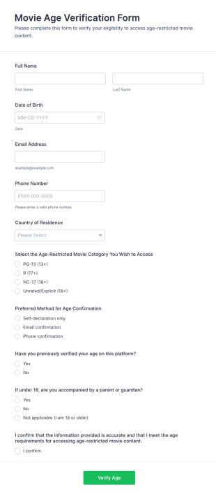 Movie Age Verification Form Template