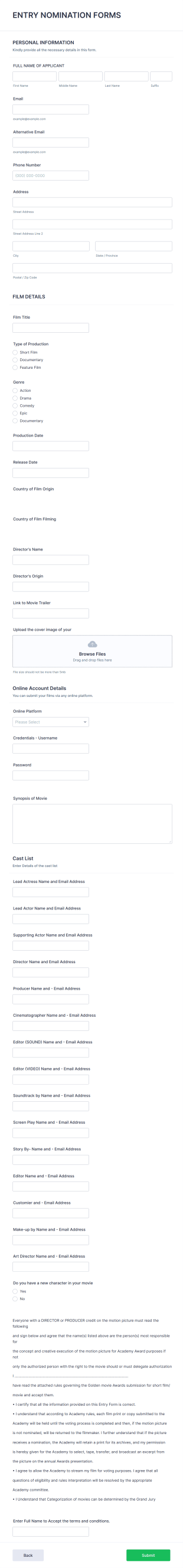 Movie Awards Nomination Form Template