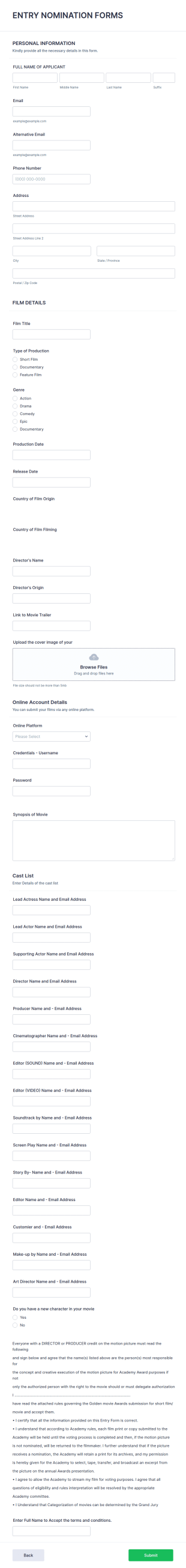 Movie Awards Nomination Form Template