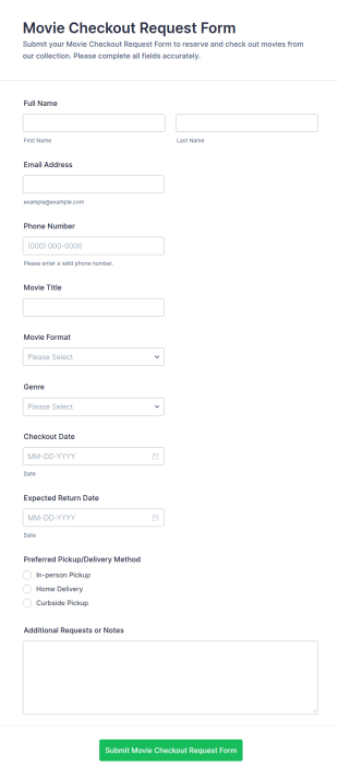 Movie Checkout Request Form Template