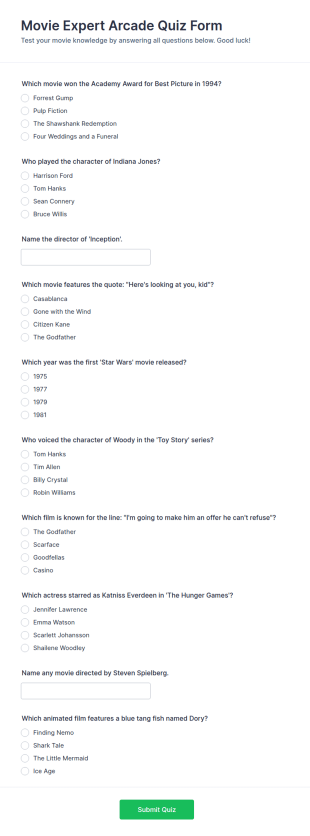 Movie Expert Arcade Quiz Form Template