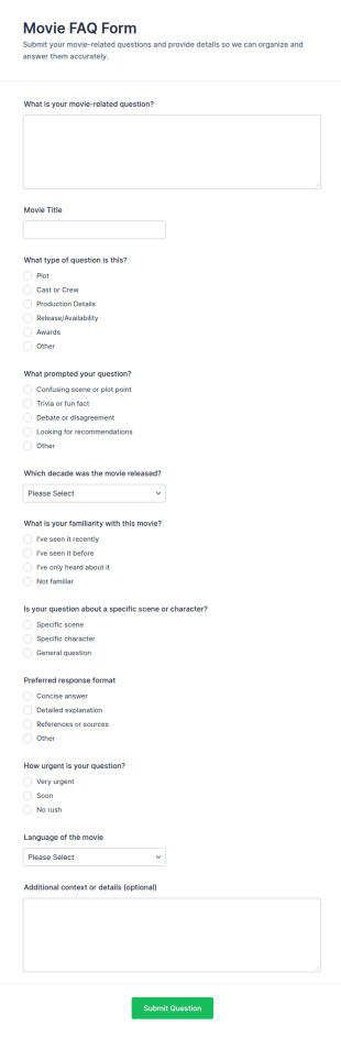 Movie FAQ Form Template