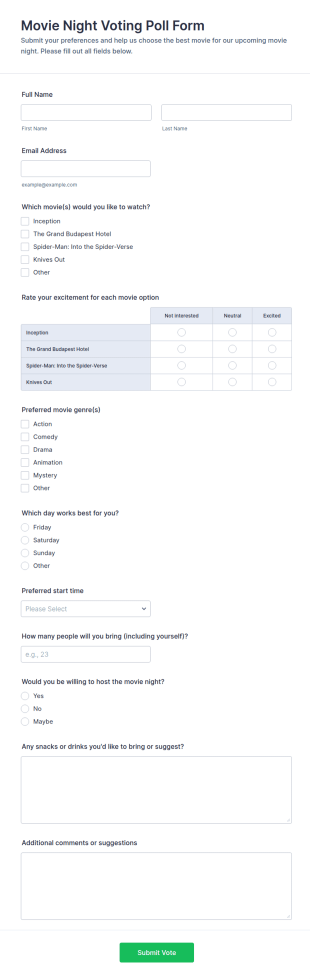 Movie Night Voting Poll Form Template