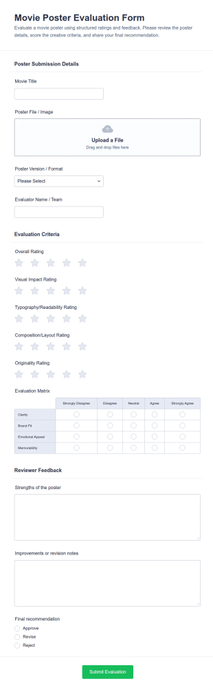 Movie Poster Evaluation Form Template