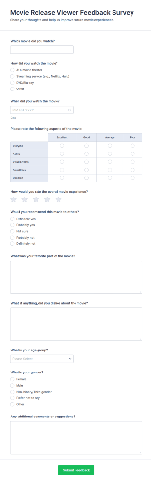 Movie Release Viewer Feedback Survey Form Template