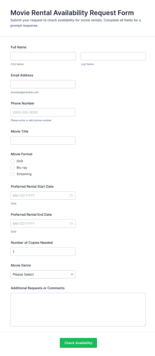 Movie Rental Availability Request Form Template