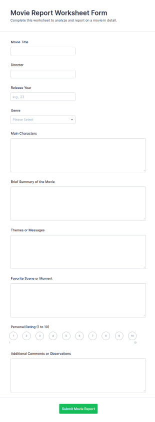 Movie Report Worksheet Form Template