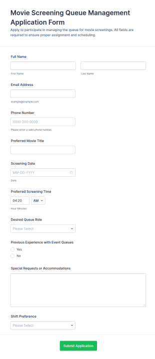 Movie Screening Queue Management Form Template