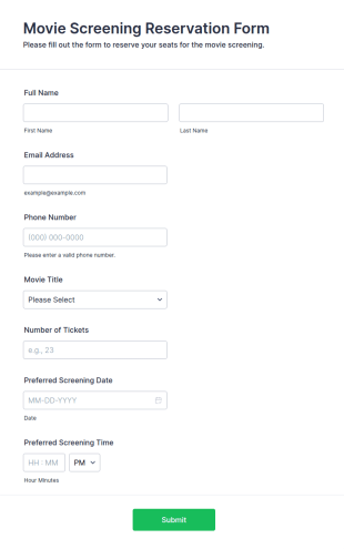 Movie Screening Reservation Form Template