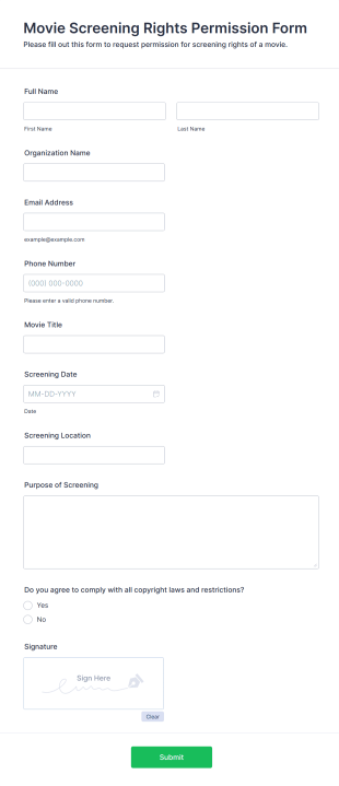 Movie Screening Rights Permission Form Form Template
