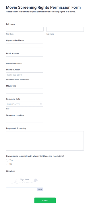 Movie Screening Rights Permission Form Template