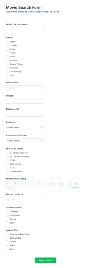 Movie Search Form Template