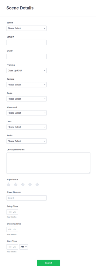 Movie Shot List Form Template