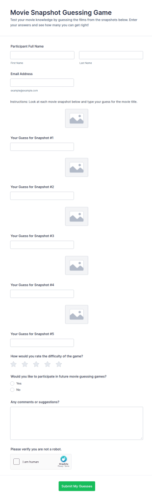 Movie Snapshot Guessing Game Form Template