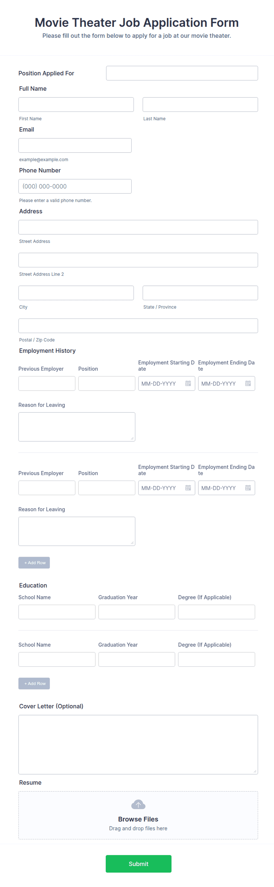 Movie Theater Job Application Form Template | Jotform