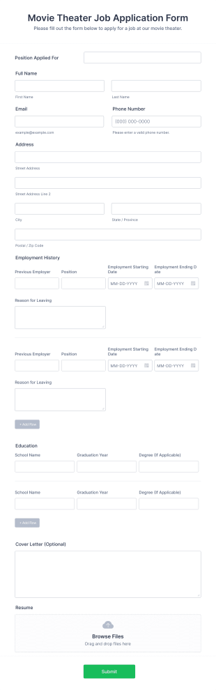 Movie Theater Job Application Form Template