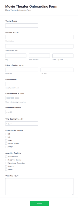 Movie Theater Onboarding Form Template