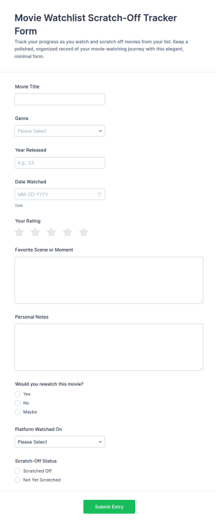 Movie Watchlist Scratch Off Tracker Form Template