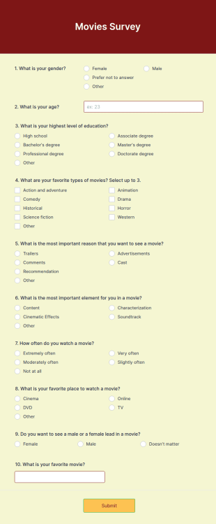 Movies Survey Form Template