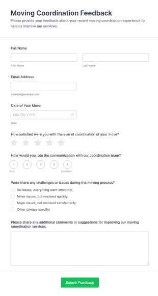 Moving Coordination Feedback Form Template