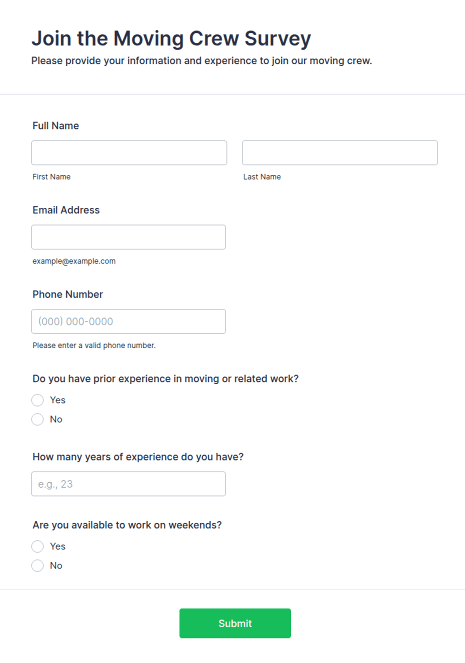Moving Crew Survey Form Template | Jotform