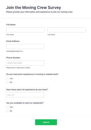 Moving Crew Survey Form Template