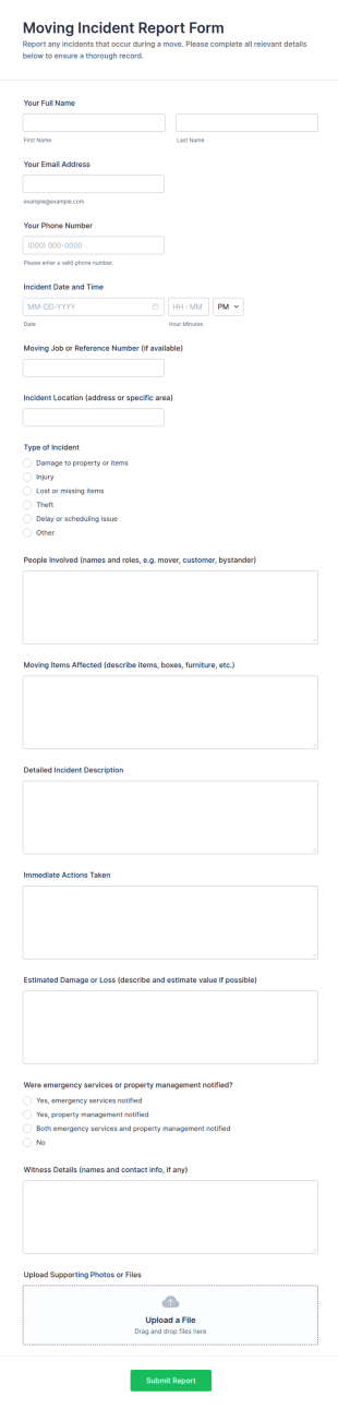 Moving Incident Report Form Template