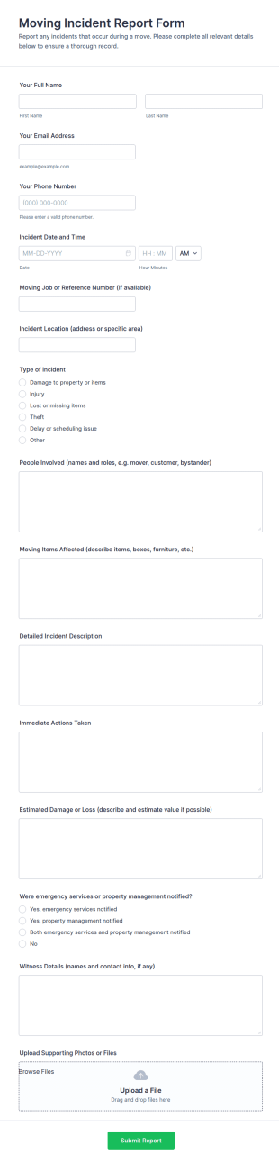 Moving Incident Report Form Template
