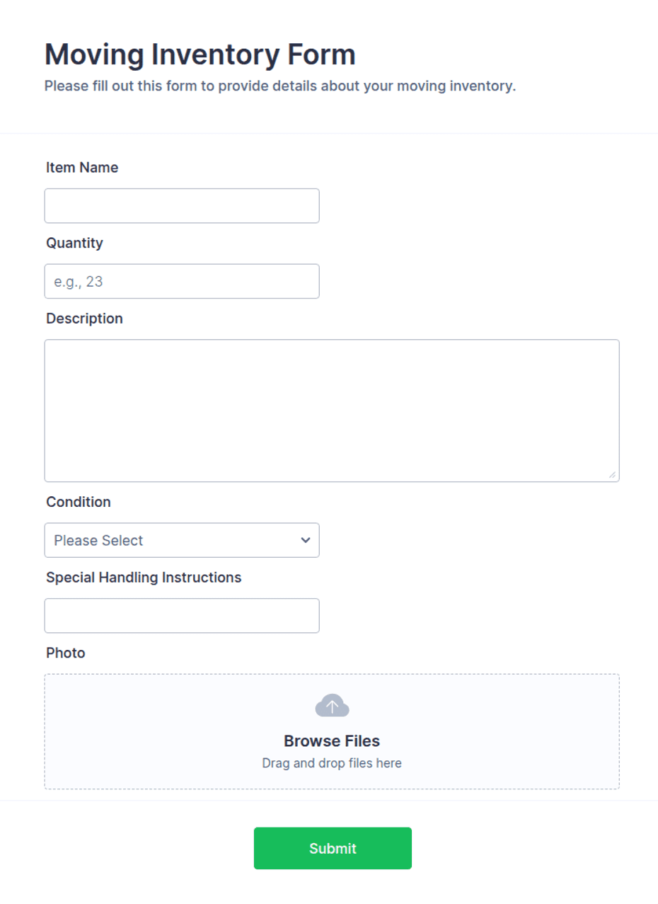 Move In Inventory And Condition Form Moving Inventory Form Template | Jotform