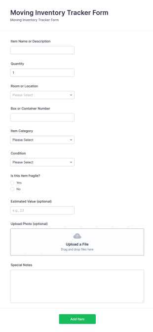 Moving Inventory Tracker Form Template
