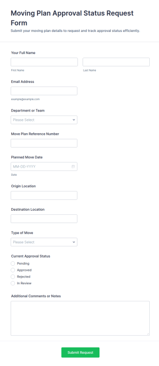Moving Plan Approval Status Request Form Template