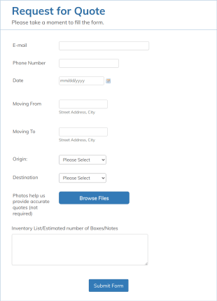 Moving Quote Request Form Template