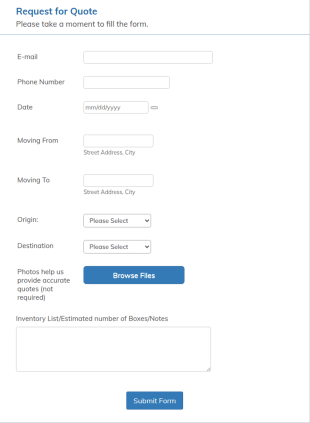 Moving Quote Request Form Template