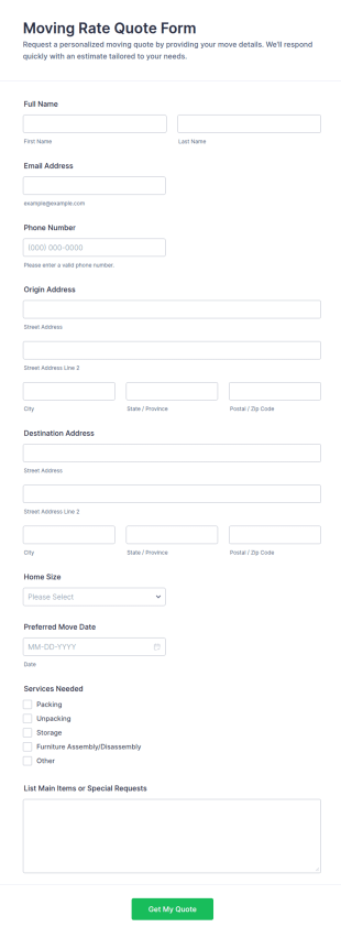 Moving Rate Quote Form Template