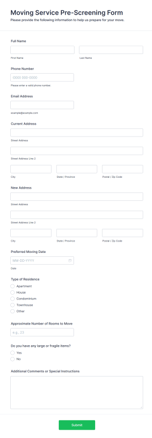 Moving Service Pre Screening Form Form Template