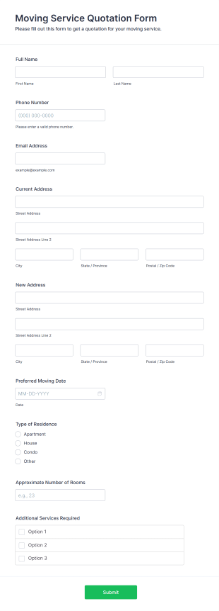 Moving Service Quotation Form Template