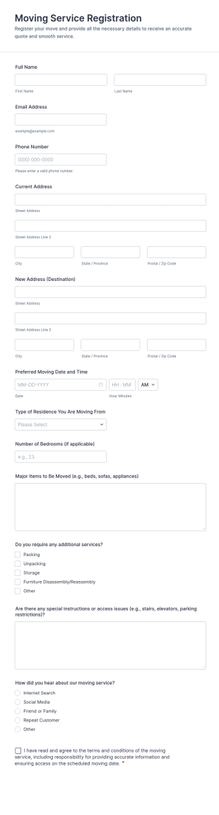 Moving Service Registration Form Template