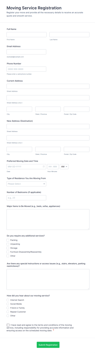 Moving Service Registration Form Template