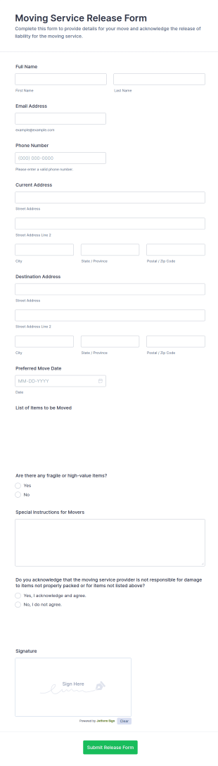 Moving Service Release Form Template