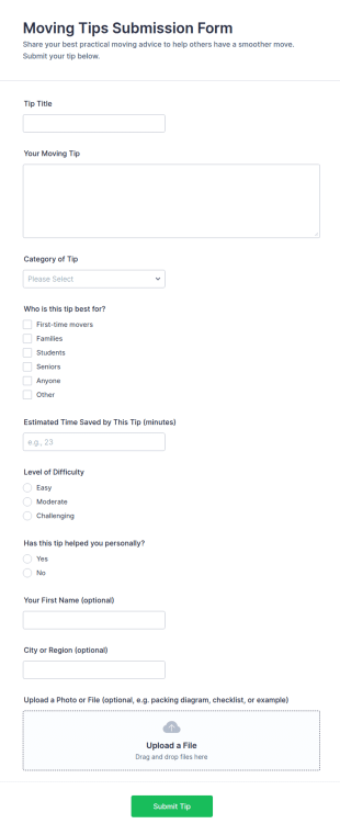 Moving Tips Submission Form Template