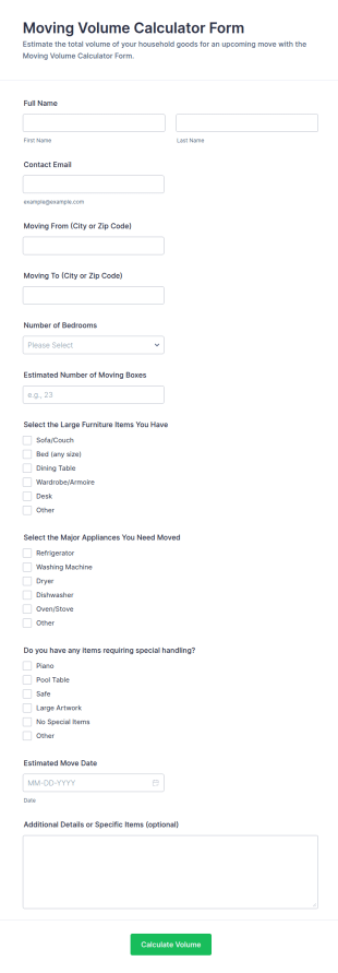 Moving Volume Calculator Form Template