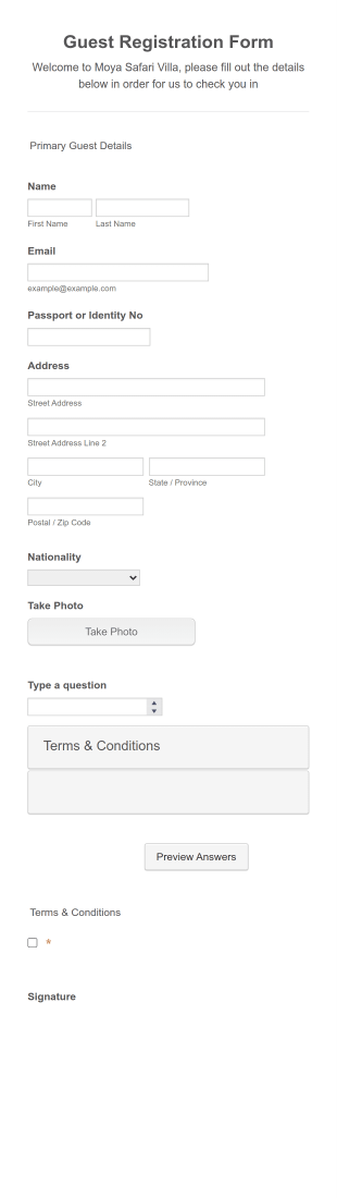 Safari Villa Guest Registration Form Template