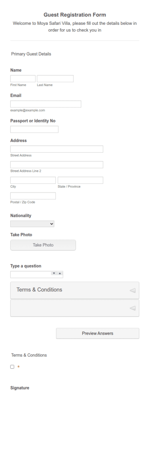 Safari Villa Guest Registration Form Template