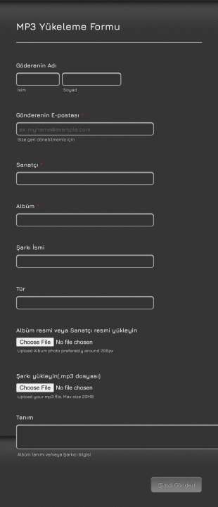 MP3 Yükleme Form Şablonu