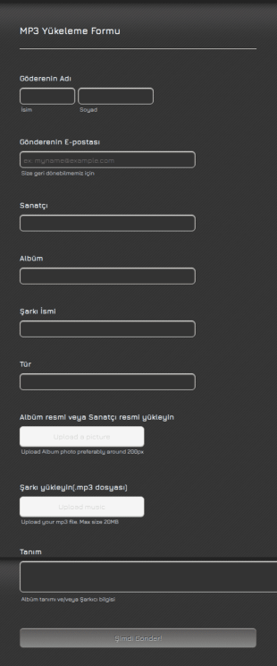 MP3 Yükleme Form Şablonu