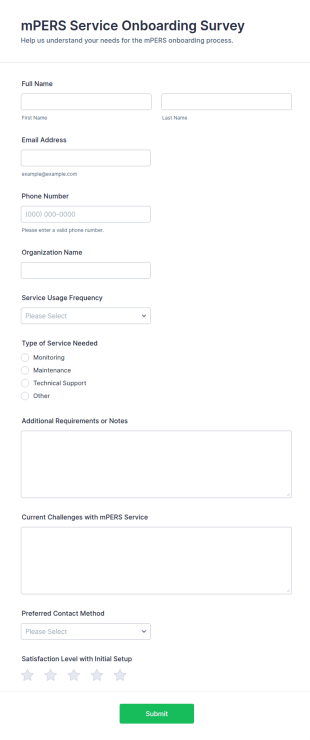 MPERS Service Onboarding Survey Form Template