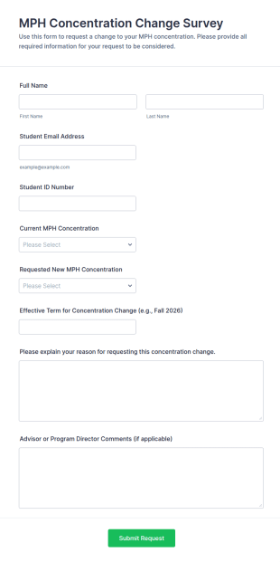 MPH Concentration Change Survey Form Template