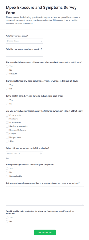 Mpox Exposure And Symptoms Survey Form Template